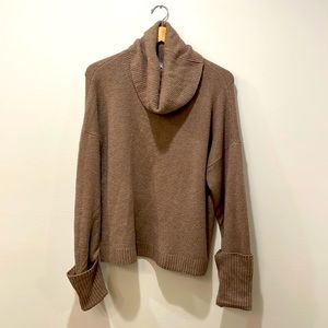 Brown shiitake heather cowl neck sweater